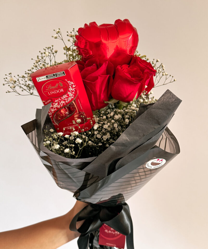Mini Buquê de Rosas & Lindt 37g